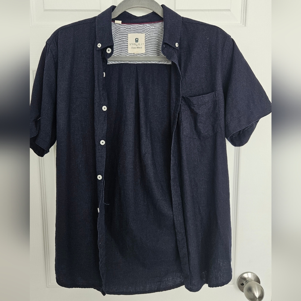 Stitch Note Blue Casual Button Down Shirt Relaxed Fit